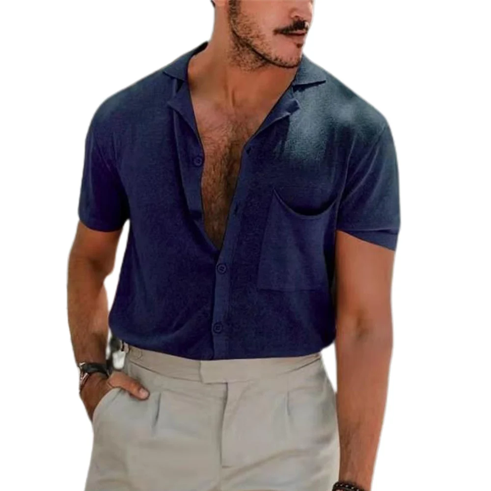 

Мужская рубашка с отложным воротником, однотонная Повседневная Свободная рубашка из хлопка и льна, с карманами, лето 2021