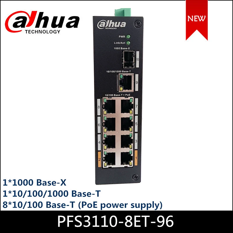 

Dahua 8-портовый PoE переключатель PFS3110-8ET-96 слойный двухслойный закаленный PoE переключатель