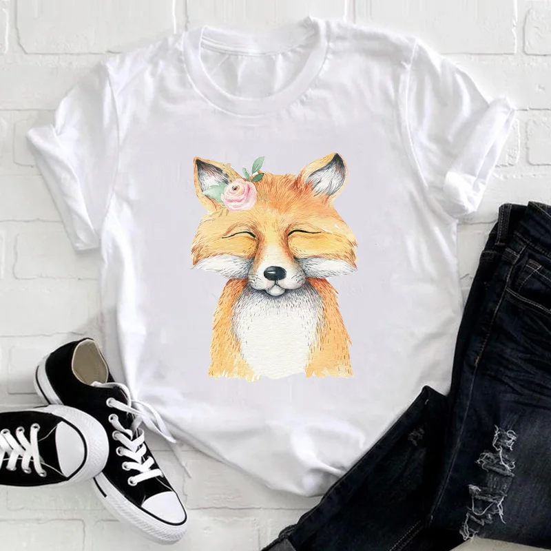 

Women t-shirts Short Sleeve Korean Style Fox Printing Summer Clothing for Ladies Animal Graphic female Tee Top Female T-shirt