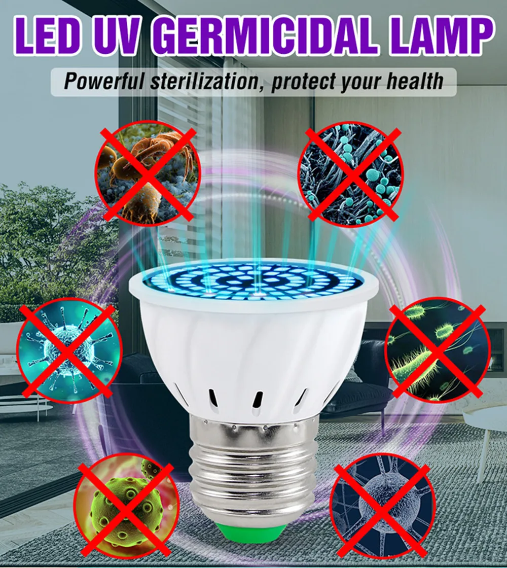 LED UV Desinfection Lamp E14 Sterilizer Light E27 GU10 Base UVC Germicidal Bulb 48 60 80leds Ultraviolet | Освещение