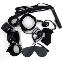 7pcs sex toys kit restraints bdsm handcuffs ankle cuffs sex whip mouth gag collar cotton rope bondage set sex tools for couples