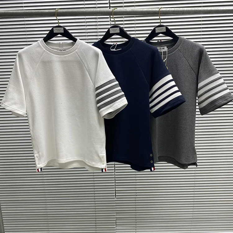 

Мужская хлопковая футболка в полоску, с коротким рукавом и круглым вырезом