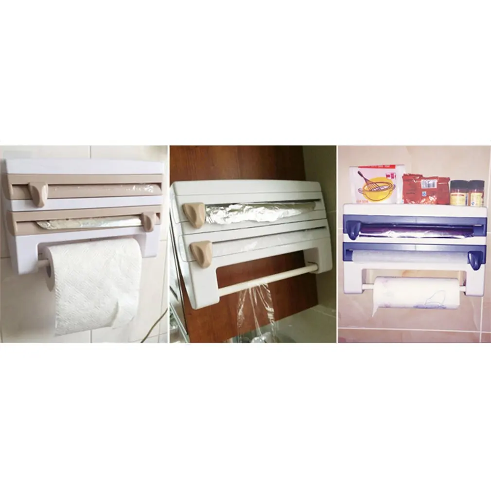 

Portable Kitchen Cling Film Sauce Bottle Storage Rack Container Paper Towel Holder with Cutting Blades Home Kitchen Supplies