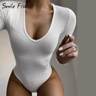 Весеннее Красное Облегающее Черное и белое боди, сексуальные женские комбинезоны, клубный Облегающий комбинезон с V-образным вырезом и длинным рукавом, боди, топы, комбинезоны, M0075