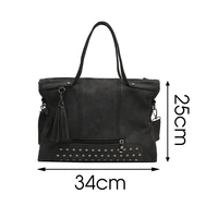 Herald Fashion Women Rivet Vintage Handbag Retro Messenger Bag Leather Shoulder Bag Larger Capacity Top-Handle Bags Travel Bag
