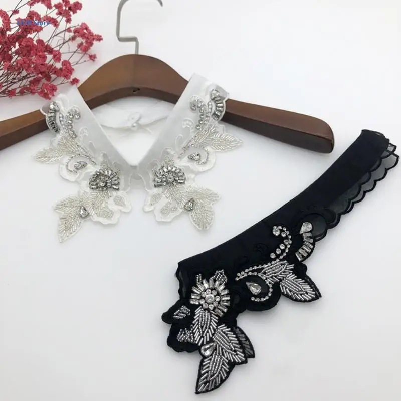 

Luxurious Jewelry Decorative False Collar Necklace Dickey Handmade Beading Leaves Pattern Choker Half Shirt Embroidery