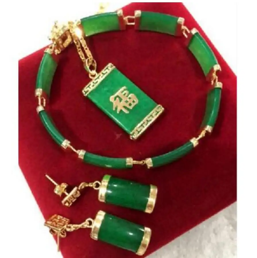 

Бесплатная доставка, хит продаж, детский новый) модные красивые украшения из зеленого нефрита комплект AAA