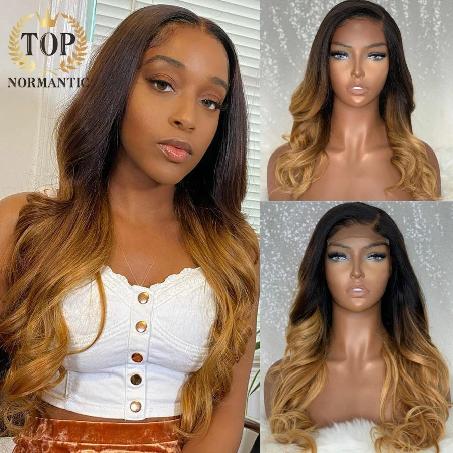 Topnormantic Омбре индийские человеческие волосы кружевной передний парик волнистые