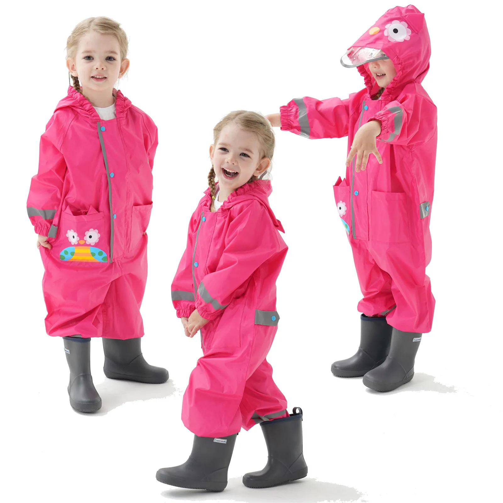 

1-10r kinder Jungen Mdchen Wasserdichte Overall Mit Kapuze Einteiliges Cartoon Dinosaurier Baby Regenbekleidung und Hosen