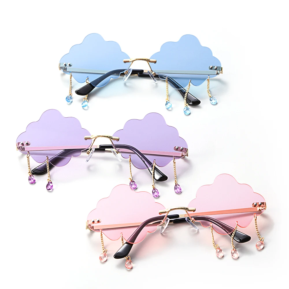 

2021 Retro Rimless Sunglasses Fashion Clouds Tassel Steampunk Sun Glasses Shades Portable UV400 Protection Outdoor Eyewear