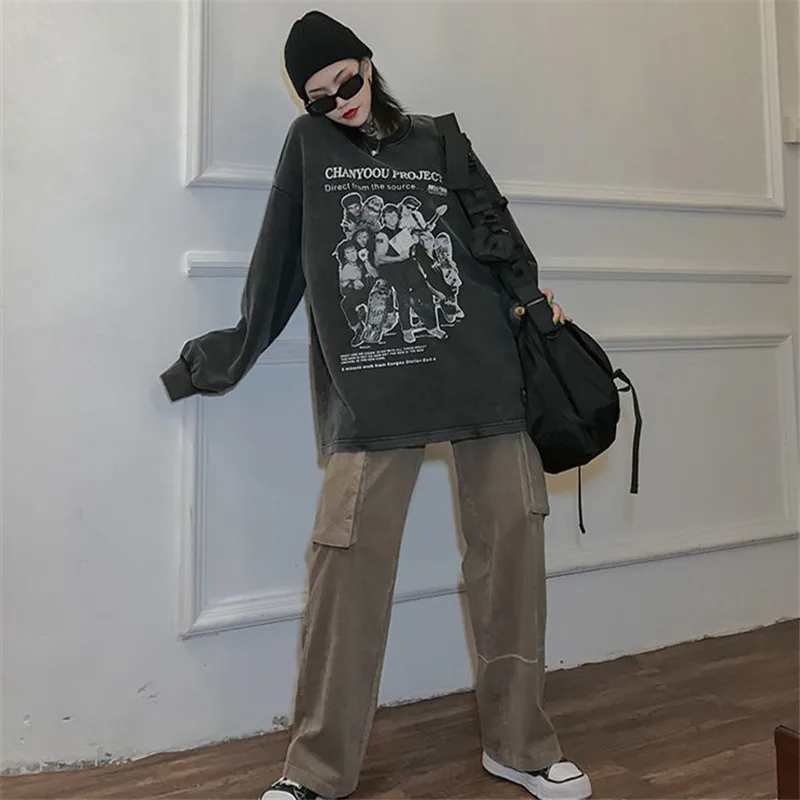 

Autumn Hoodie Spring Sweatshirt Women Kpop Cool Gray Tops Loose Casual Hoodie Ladies Streetwear Girl Japan Hoodies Funny Female