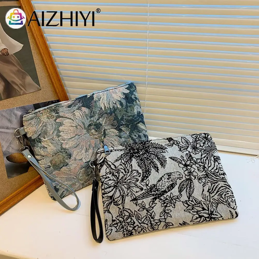 

Women Wristlet Bag Fashion Flower Oil Painting Print Envelope Bags Women Canvas Wristlet Purse Bag for Travel Shopping