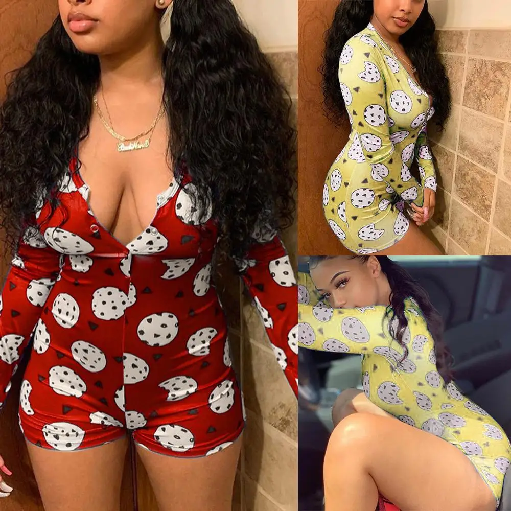 Пижама женская с V образным вырезом и принтом печенья| |