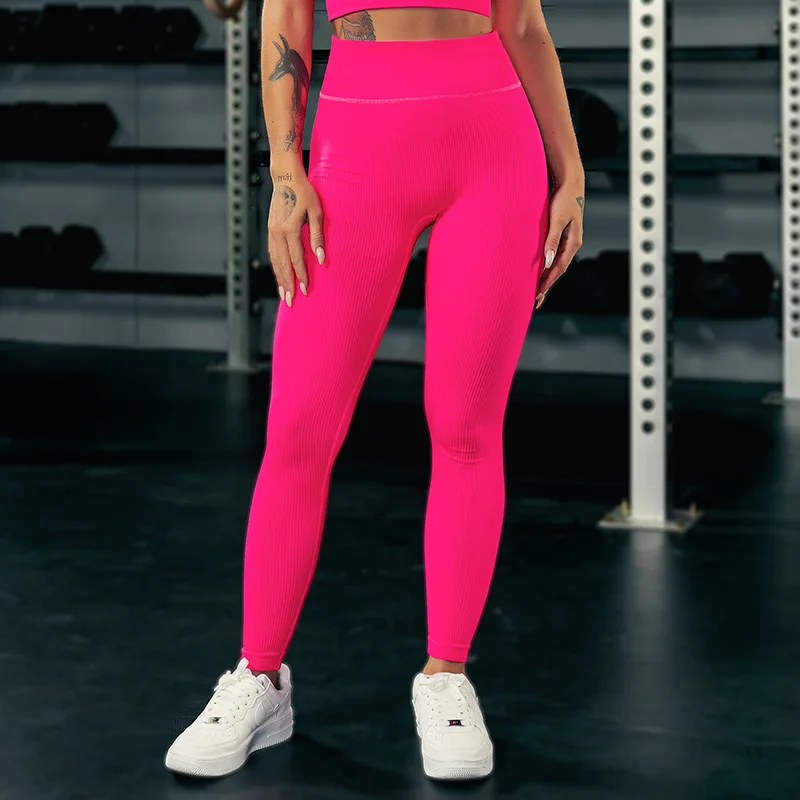 

Эластичные штаны для йоги с высокой талией, Бесшовные ребристые спортивные Леггинсы для бега, леггинсы с защитой от живота, трико для тренир...