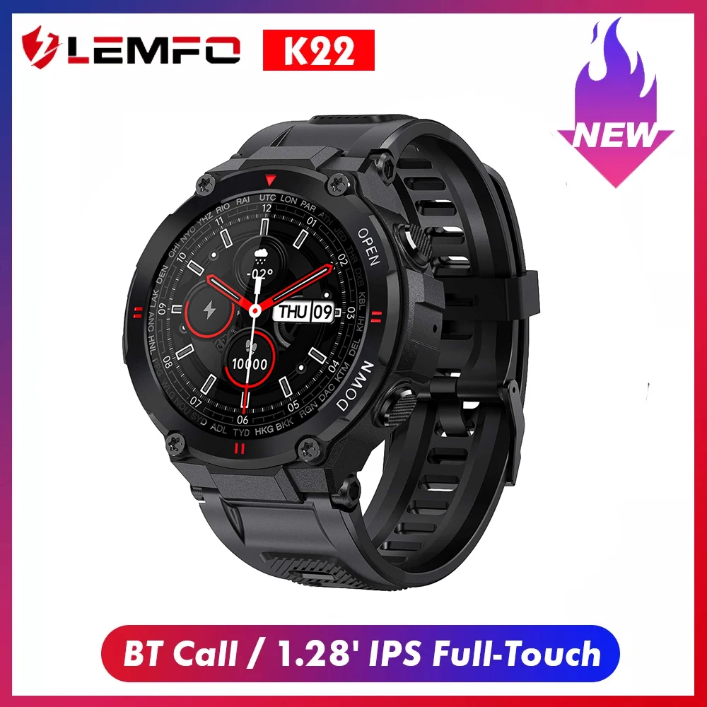 

LEMFO K22 Smart Watch Men 1.28'' IPS Full-Touch Screen BT Call Fitness/Health Monitor Music Camera Control relógio Smartwatches