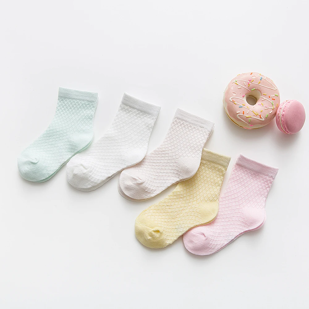 

2-9Y Baby Socks Summer Cotton Jacquard Kids Socks Solid Colorful Girls Mesh Cute Newborn Boy Toddler Socks Baby 5Pairs/lot