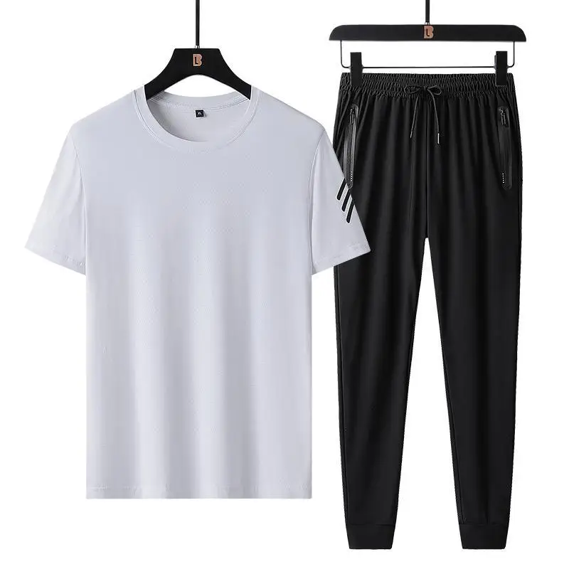

New ice pants short sleeve T-shirt two piece fashion ice sports suit 2021 summer air conditioning pants