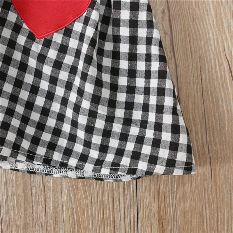 

2 Pieces Valentine's Day Clothes Suit 1-5Y Kid Girl Fashion Red Solid Color Long Sleeve Top Plaid Heart Bow Suspender Skirt