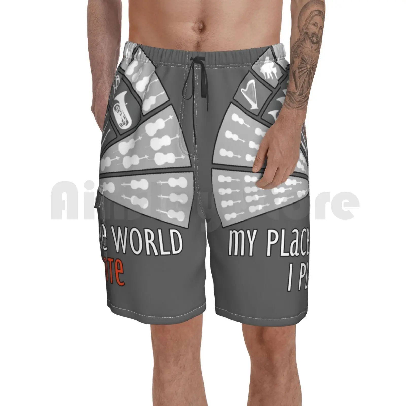 

I Play Flute. Exclusive Design For Flutists! Beach Shorts Men Beach Pants Swimwear Double Bass Double Bassist