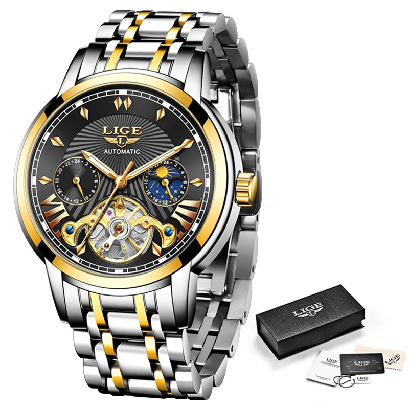 

2020 Mens Watches LIGE Top Brand Luxury Automatic Mechanical Business Clock Gold Watch For Men Watches Reloj Mecanico de Hombres