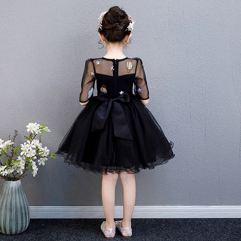 

2020 New Baby Girls star pleated Lace Formal Wedding Dress Toddler Kids Party costume Infant Child short Sleevel Dress