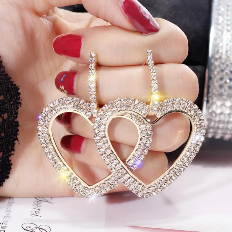 

Fashion Luxury Geometric Drop Earrings crystal earrings Love Heart geometric Gold earings wedding earring for woman