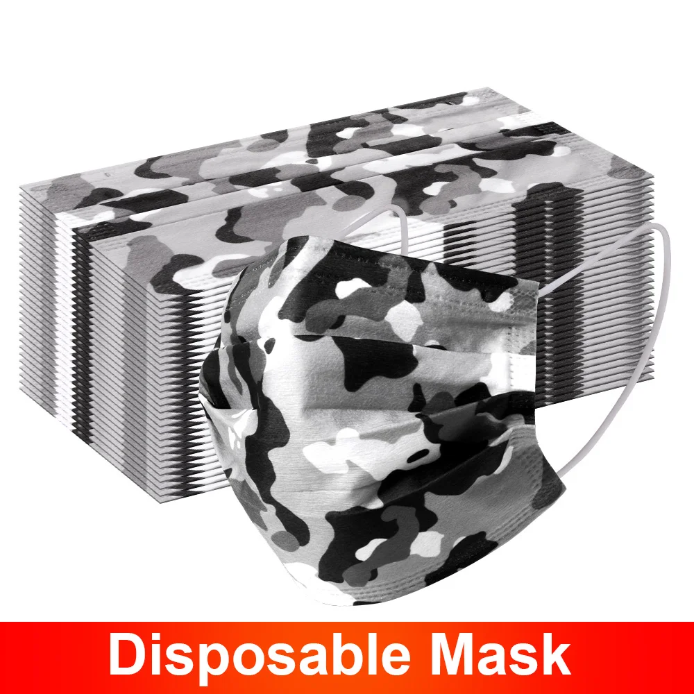 

10/50/100pcs Disposable Mask Non-woven Face Masks 3 layer Ply Filter Anti Dust Breathable Adult Camouflage Mouth Mask Black Blue