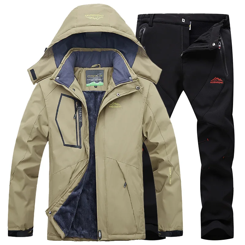 Уличные куртки мужские зимние плюс бархат утолщаются набор Рок альпинизм лыжи прогулки Хлопчатобумажная