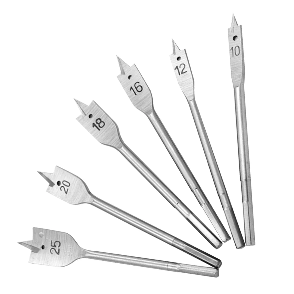 

6pcs Flat Drill Bit Set Hex Shank Wood 10 12 16 18 20 25mm for Woodworking