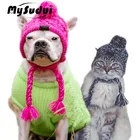 Шерстяная вязаная шапка для кошек и собак, зимняя теплая Милая шапка для маленьких и средних домашних животных и собак, аксессуары для французской искусственной кожи, кепка Йорк, Рождество