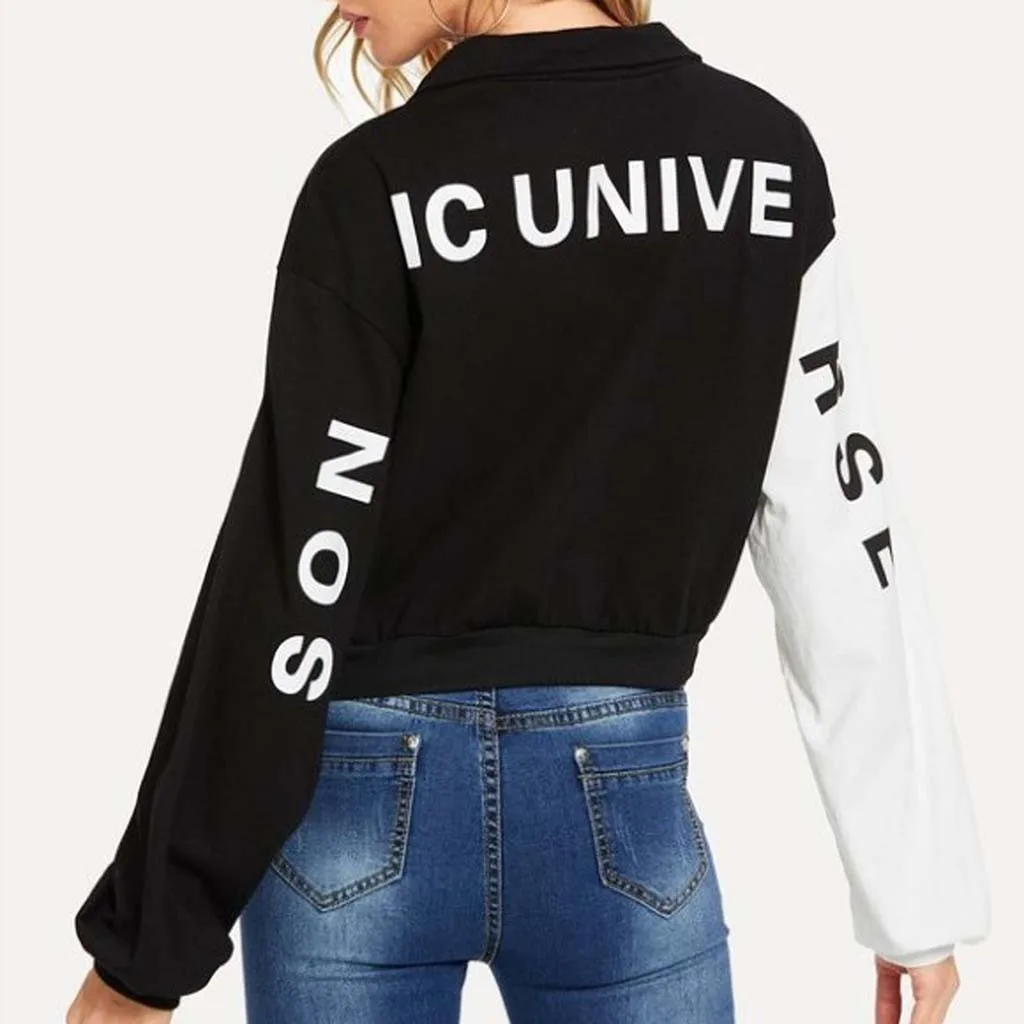 Новинка 2019 года модная женская куртка на молнии с воротником и буквенным принтом