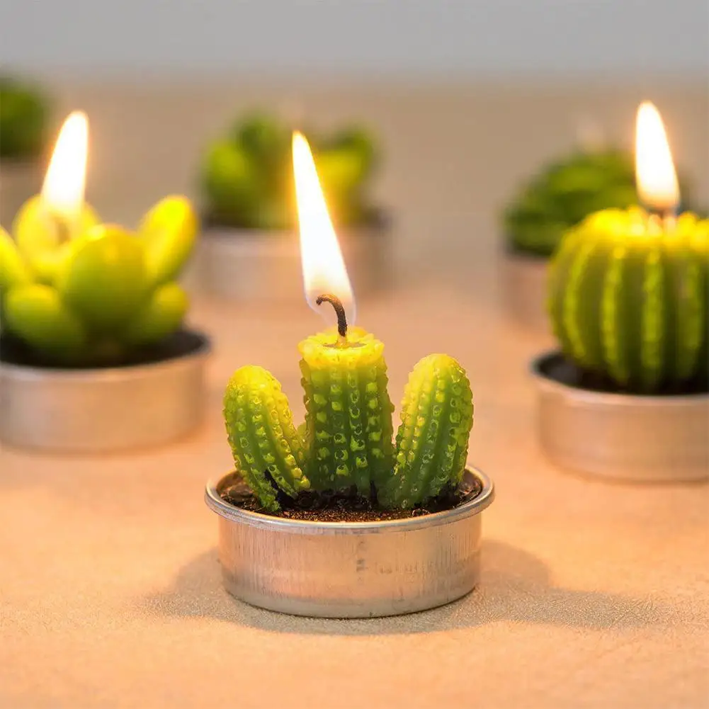 

6pcs/set Cute Cactus Candle With Tin Can Handmade Mini Wedding Plant Party Favors Decor Succulent Home Gift Candle A1w4