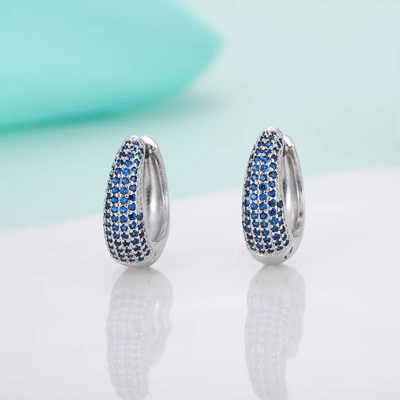 blue silver Женские круглые серьги-кольца MAIKALE, маленькие серьги золотистого/серебристого цвета с фианитом, роскошные ювелирные изделия с драгоценными камнями для подарка - Окраска металла: blue silver