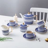 ceramic coffee cup set blue tea dish northern europe simple afternoon