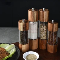 modern wooden cylindrical grinder transparent pepper bottle kitchen food container spice dried fruit grinder kitchen tool decor
