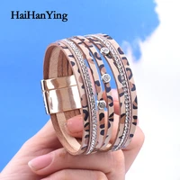 new leopard leather bracelet for women elegant multilayer wide wrap bracelet fashion korean jewelry party gift