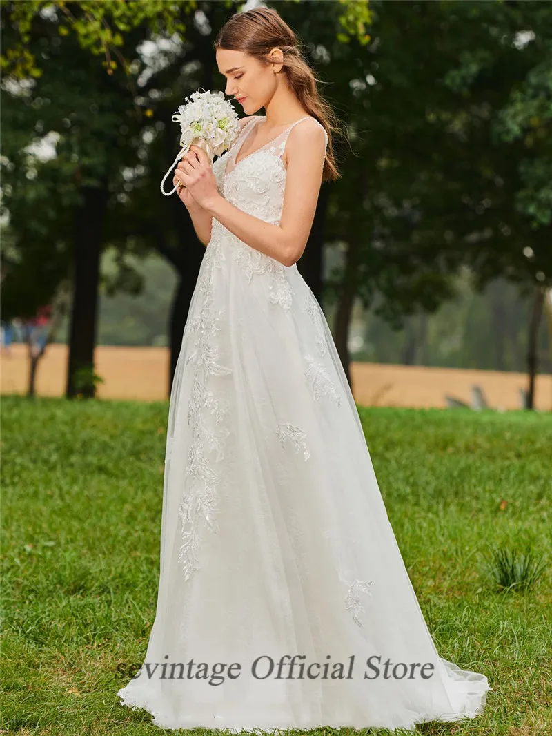 Sevintage Пляжное длинное свадебное платье robe mariage femme 2020 v образный вырез на бретелях