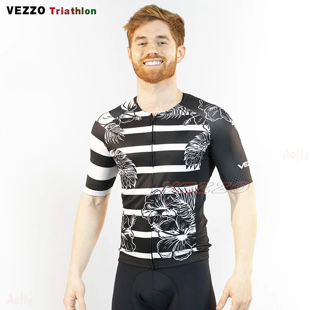 Мужская велосипедная форма Vezzo майка короткая одежда в черно-белую полоску