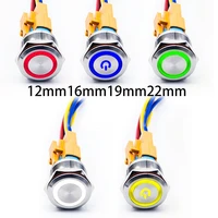 12161922mm waterproof metal push button switch led light momentary latching car engine power switch 5v 12v 24v 220v red blue