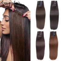azqueen 24inch 180g synthetic clip in hair extensions false hair piece high temperature fiber natural black blonde brown