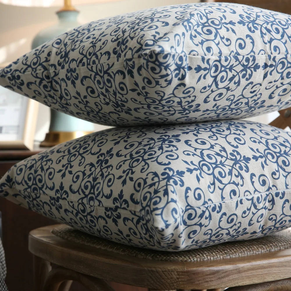 

Vintage linen cotton removable and washable tablecloth coffee dinner blue and white porcelain tablecloth