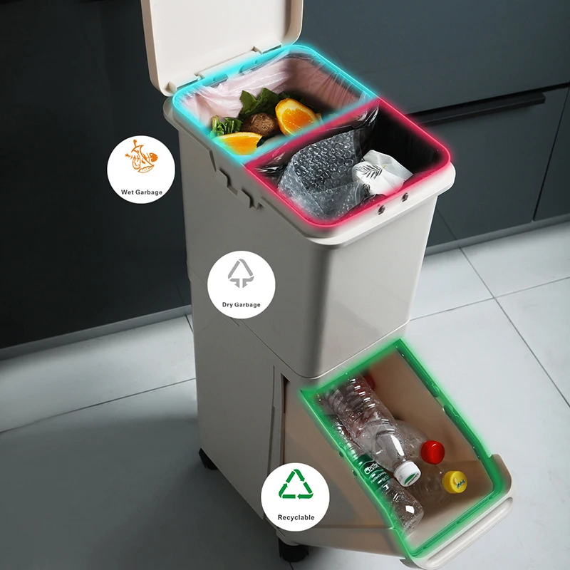 

Double-Layer Classification Super Large Trash Can For Kitchen Bathroom Living Room Plastic Vertical Garbage Bin 32L Trash Can