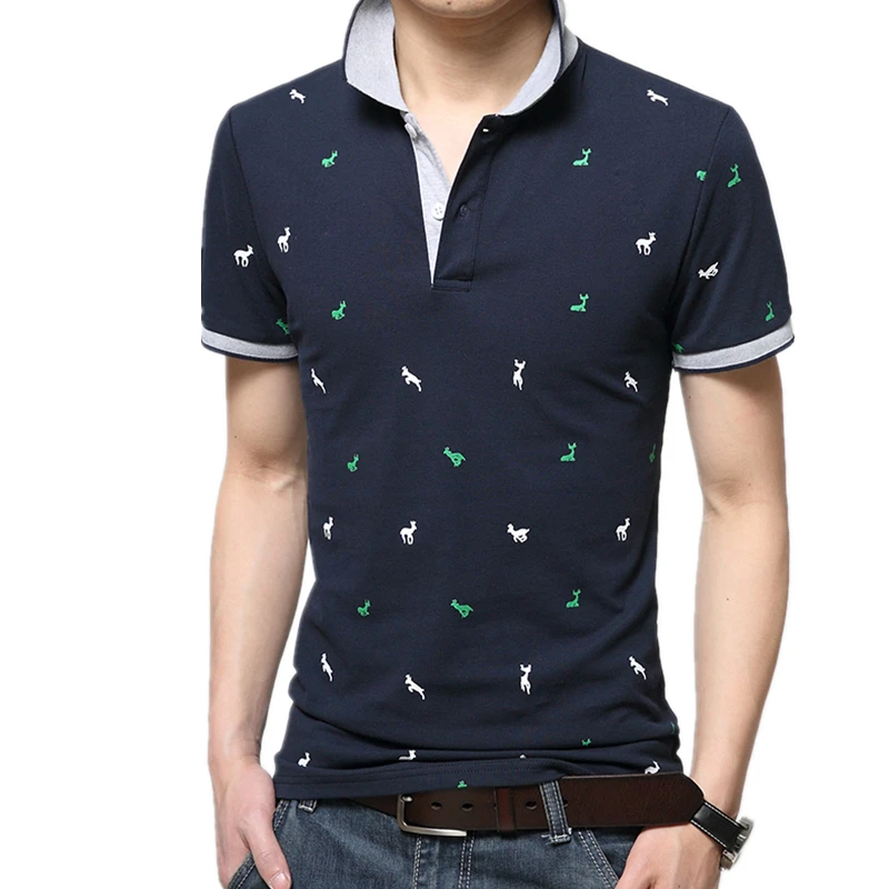

2021 summer new polo shirt casual men's trend cotton short T shirt popular Fawn pattern casual Polo shirt