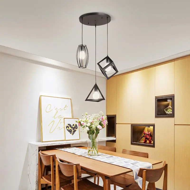 

3Pc/set Lampshade Retro Edison Metal Wire Cage Shaped Hanging Pendant Light Shade Chandelier Lamp Cover Without Bulb Light Stand