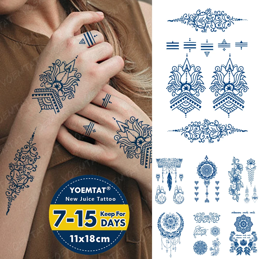 

Juice Lasting Ink Tattoos Body Art Waterproof Temporary Tattoo Sticker Mehndi Hand Henna Tatoo Arm Fake Flowers Tatto Women Girl