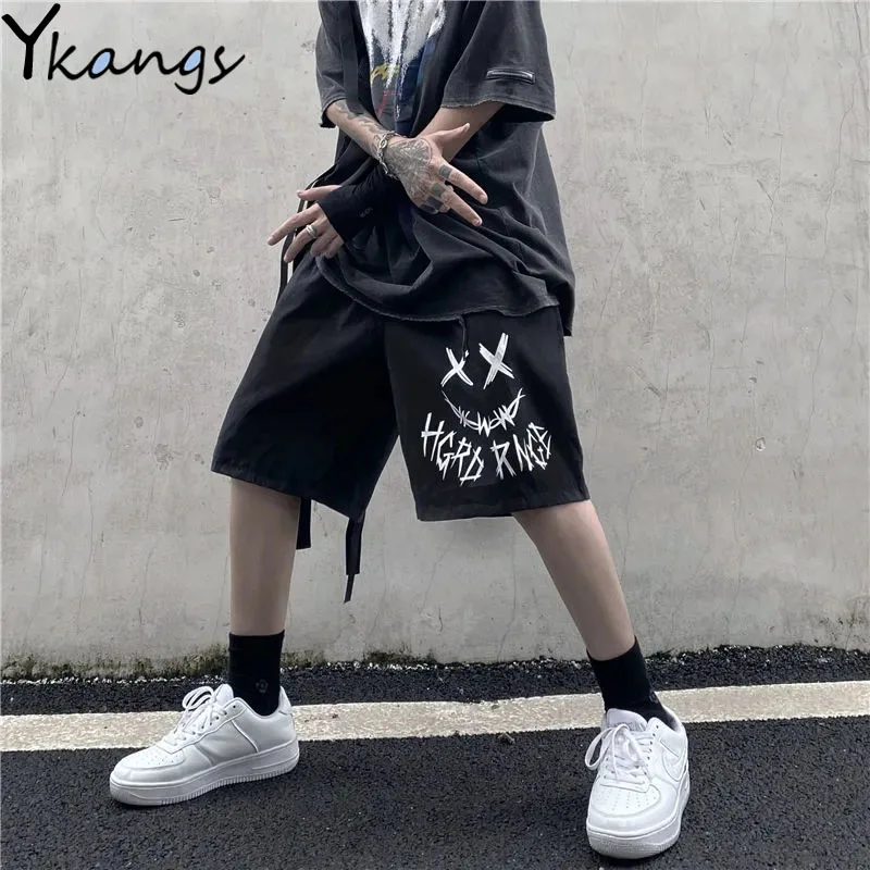 

FAKUNTN Harajuku Gothic Graffiti Streetwear Black Shorts Casual High Waist Summer Women Shorts Vintage Korean Punk Sport Shorts