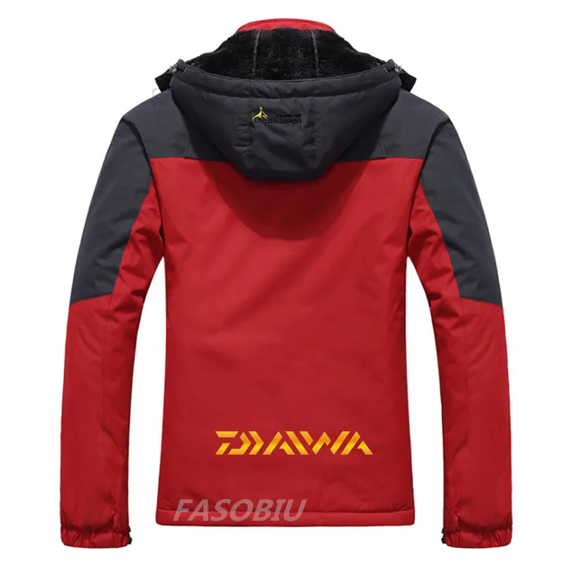 

New Daiwa Outdoor Warm Plus Velvet Fishing Clothing Winter Hiking Fhshing Suit Men's Hooded Windproof Fishing Jacket and Pants