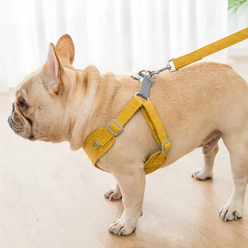 Anti-strike chest Leash French Bulldog Pug Soft Buckskin Small dog leash collar set Dog walking rope Vest Harnesses Dog supplies