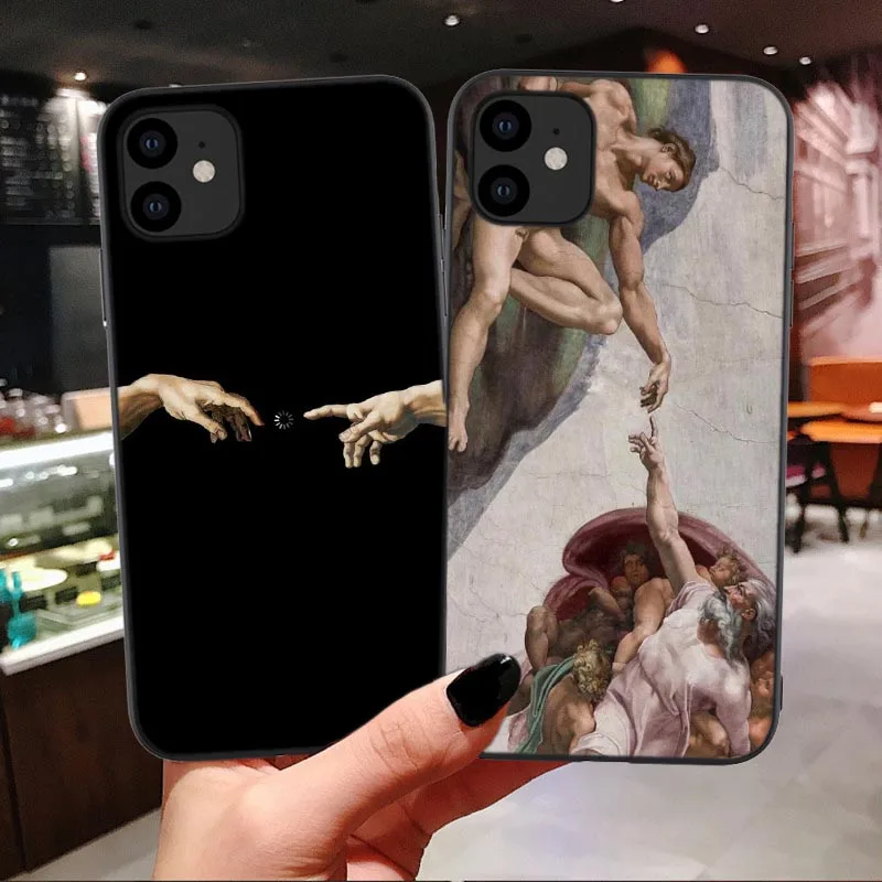 Мягкий чехол с изображением Микеланджело сотворения Адама для iphone 11 Pro MAX 12 радиая