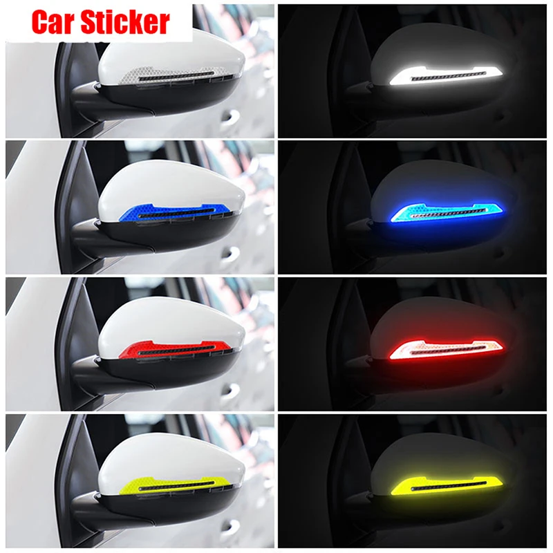 

2Pcs Car Reflective Sticker Warning Safety Mark Rearview Mirror Protection Strip